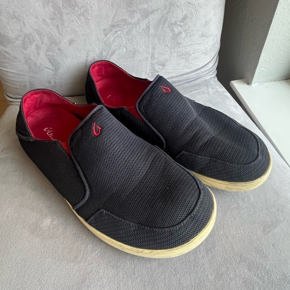 Olukai Nohea Mesh Men's Size‎ 11 Carbon Blue Deep Red Slip On Shoes - Picture 1 of 7